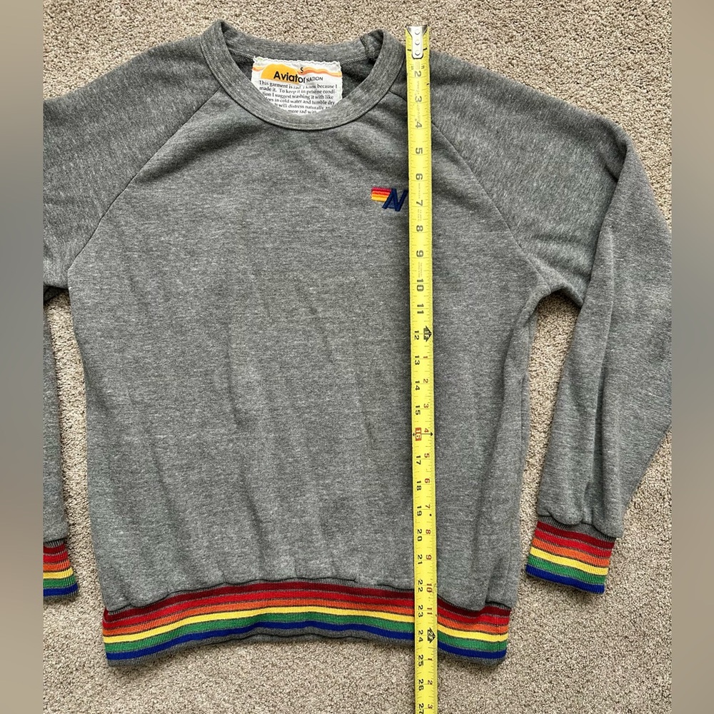 Aviator Nation Gray Crewneck with Rainbow Cuffs - Picture 5 of 7